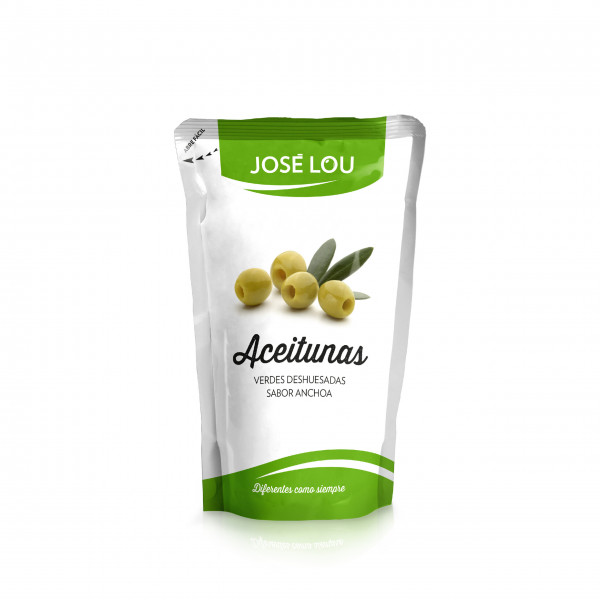 José Lou zelené olivy Manzanilla bez pecky se sardelovou příchutí